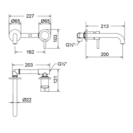 Μπαταρία Νιπτήρος Εντοιχισμού 2 οπών New Tech Antique Brass 12208-221